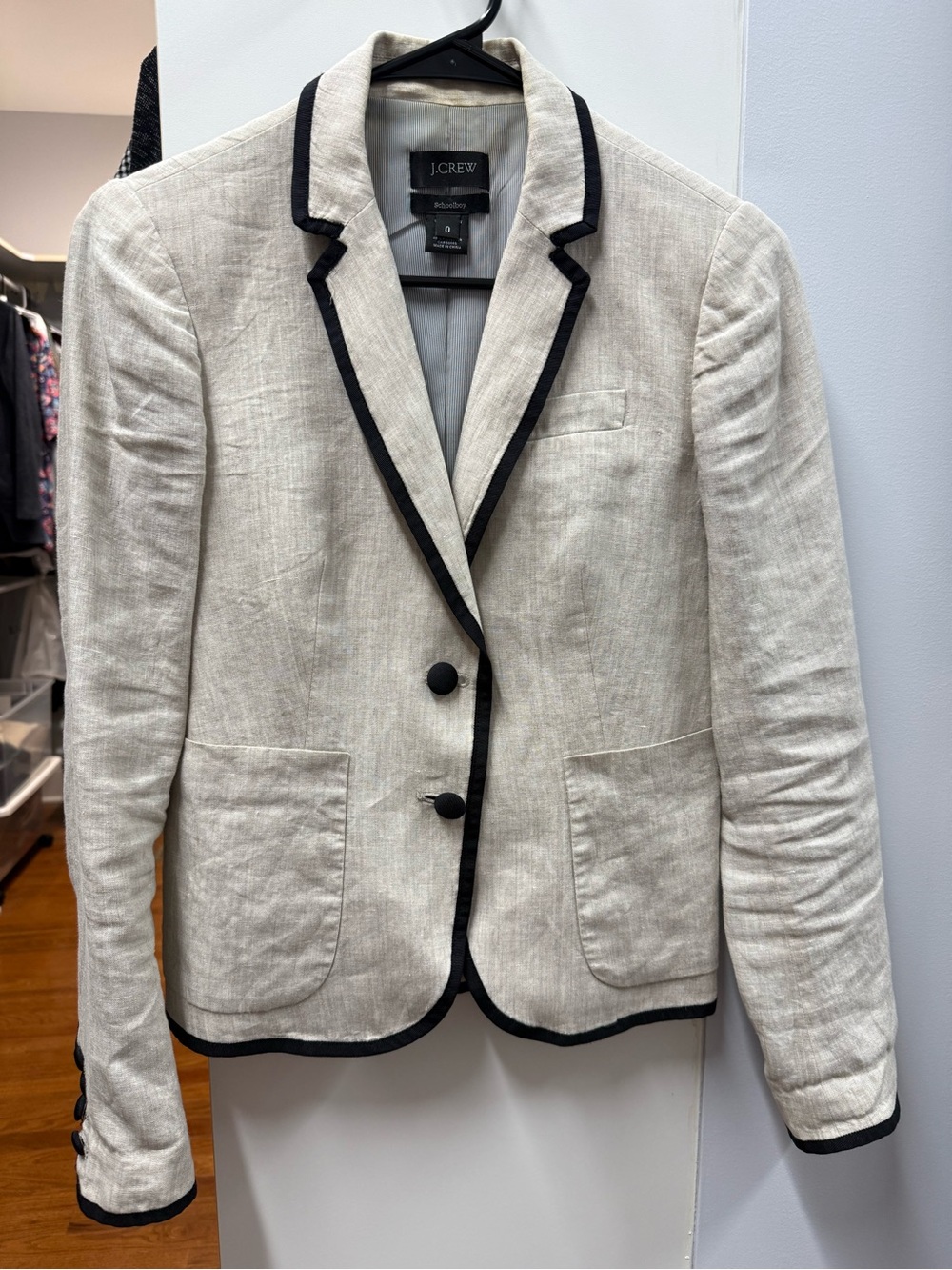 J.Crew Women's Cream Linen-Blend Blazer with Black Trim